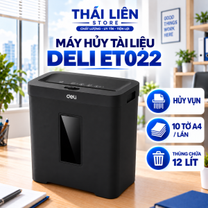 Máy Hủy Tài Liệu Deli 12 Lít Cao Cấp ET022 Hủy Card CD Tài Liệu Giấy Tờ Cho Văn Phòng