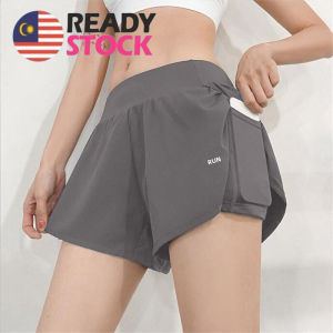 SUN Yoga shorts for women double layered quick drying loose fitting slimming three part sports fitness belt pockets swimming trunks