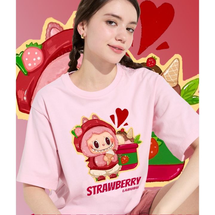 Labubu รูปแบบ น่ารักสุด ๆ เสื้อยืดสตรี เสื้อลาบูบู้ Pop Mart ผ้าฝ้าย 