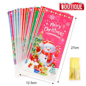 200PCS Christmas Gift Wrapping Bag Santa Claus Snowman Snack Candy Pouch for Kids Gifts Candy Packaging Bag