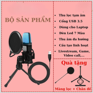 Mic livestream có màng lọc âm micro để bàn SF666 có đèn led mic usb lọc tạp âm lọc tiếng ồn sử dụng cho Laptop PC