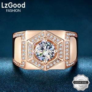 【Giao Hàng Nhanh】lzgood Kim Cương Moissanite Cắt 1 Cara Tròn Hợp Thời Trang Nhẫn Nam 100% 925 Bạc Sterling Sang Trọng Hoa Hồng Đám Cưới Trang Sức Mạ Vàng