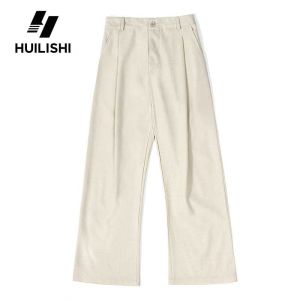 Huilishi Linen loose-fitting breathable straight-leg trousers for men summer casual trousers