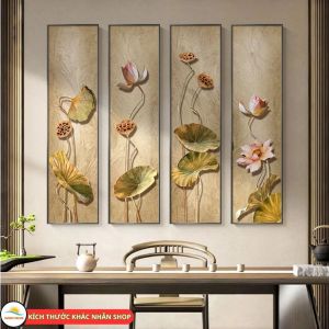 Bộ Tranh Tứ Quý Sơn Thủy Hữu Tình Tráng Gương – Trang Trí Phòng Khách Phòng trà Decor Phong thủy  Hút May mắn