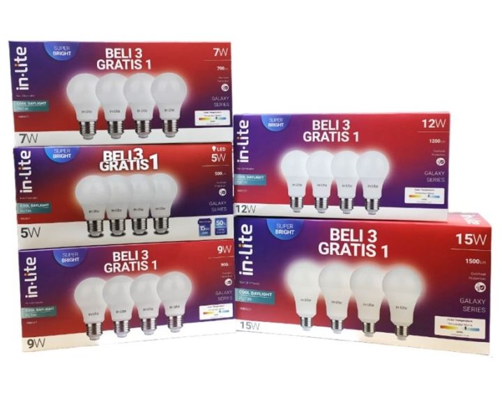 PAKET BELI 3 GRATIS 1 INB007 INLITE LAMPU IN-LITE LED BULB 5W 7W 9W 12W ...
