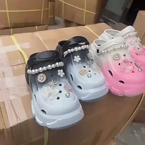 [Free Shipping] EVA WomenS Summer Clogs With Crystal Hearts Detachable Suitable For Outdoor Wear Thick-Soled Non-Slip Beach Soft-Soled Closed-Toe Sandals For Women