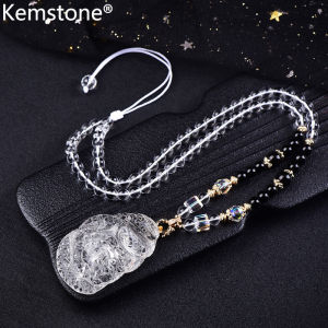 Kemstone 2025 Natural White Crystal Double Sides Carving Snake Pendant Rope Beads Chain Mens Womens Year of The Snake Pendant Necklace Jewelry
