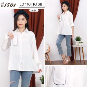 KEMEJA PUTIH WANITA RAYON / KEMEJA KERJA PUTIH BASIC / KEMEJA WANITA KOREA KEKINIAN JUMBO 1501