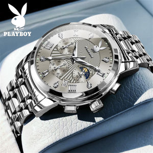 [ 100% ของแท้ ] PLAYBOY ลำลอง นาฬิกาผู้ชาย ใหม่2024 แท้ สายสแตนเลส ธุรกิจแฟชั่น กันน้ำ กันกระแทก โครโนกราฟ