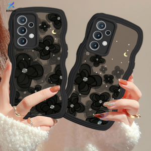 (Lokal Ready) Xinyu Casing hp Samsung A14 A04S A13 A04E A03 A03S A50 A50S A30S A23 A22 A21S A12 A02S A11 A51 A10 A30 A52 A52S M12 A71 A53 A32 M23 5G A33 A73 Tinta Mewah Bunga Hitam Langit Berbintang Tepi Bergelombang Soft Case