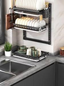 SXH No-drill wall-mounted kitchen rack for bowls and dishes draining bowl rack storage multi-layer storage rack