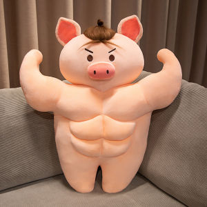 JOJO CASTLE Funny Muscle Pig Stuffed Toy Creative Piggy Plush Toys Huggable Pillow Sofa Pillow Boyfriend Pillow Home Decoration Girlfriend Gift for Children