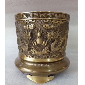 Bát nhang bát hương trụ bằng đồng thau màu giả cổ hai công nghệ Bát hương đúc bằng đồng