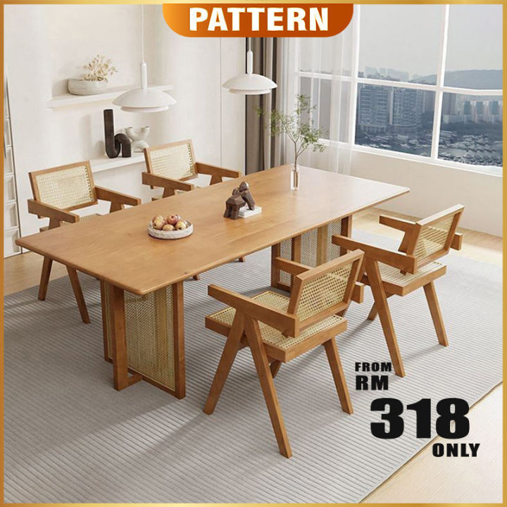 Nordic Solid Wood Rattan Dining Table | Rattan Dining Table Dining Chair | Lazada