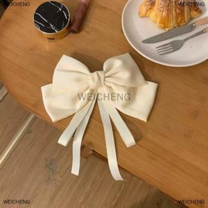 [COD] WEICHENG 1PC Summer Huge Bow Hair Clip Long Streamer Duck Billed Clip White Large Bowknot Satin Hairpin Elegant And Sweet Hair Accessory