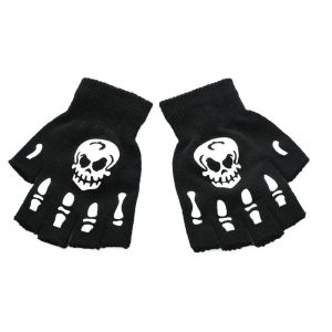 Halloween Horrible Glow Gloves Adult/Kids Luminous Skeleton Skull Full/Unique Finger Gloves Cycling Equipment Knitted Winter Warmer Fun Mittens Gift