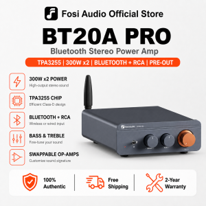 Fosi Audio BT20A Pro Bluetooth 5.0 Amplifier 300W x2 Wireless Amp TPA3255 2 Channel Mini Class D Integrated Home Audio Outdoor Stereo Receiver with Bass Treble Control for Passive Speakers
