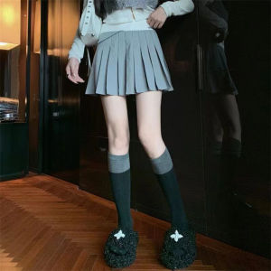 💖LH Shoes💖ถุงเท้า JK ญี่ปุ่นสำหรับผู้หญิง ถุงเท้าผ้าฝ้ายเหนือเข่าที่ทันสมัยและน่ารัก ถุงเท้าน่องบางในฤดูร้อน รอยต่อสีดำและสีเทา ถุงเท้านักเรียนอินเทรนด์ จัดส่งจากประเทศไทย