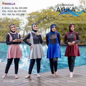 Baju Renang Swimwear Ayuka Rocella | Pakaian Renang Wanita Muslim Dewasa Model Cantik dan Manis Terbaru | Baju Berenang Muslimah Hijab Premium Polos