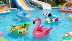 4 Pack Inflatable Pool Floats for Toddler Age 3-7 Animal Swim Tube Rings for Kids Infant Baby Ride on Beach Floaties with Safety Seat&Handle for Summer Lake Pool (Flamingo Turtle Whale Dalmatian)