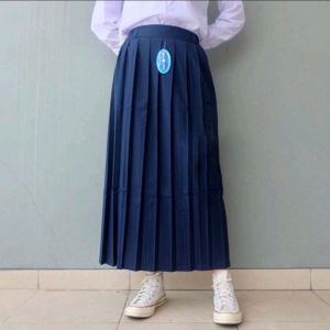 Rok Panjang Biru Dongker Pinggang Karet Rempel atas / Full Seragam Sekolah SD/ SMP Kain High Twis