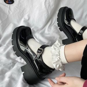 [Free Shipping] Uniform Shoes For Female Students JK Style Thick-Soled Height-Increasing Lolita Style Shiny Leather Cute Little Leather Shoes