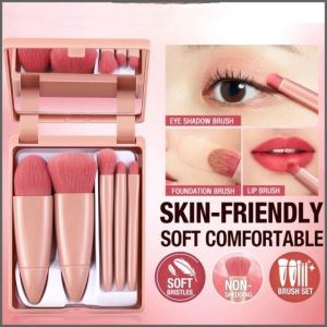 Makeup Brush Set 5 In 1 Pink Makeup Set With Mirror Foundation Eye Shaow Brush Portable Make Up Tools Makeup Travial Kit