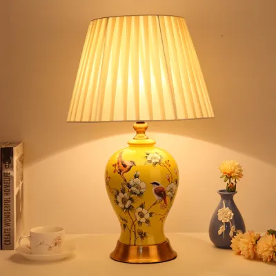 Chinese Style LED Ceramic Bedside Lamp Classical Simple Home Bedroom Living Room Decor Table Light Household Creative Hardware Desk Lamp