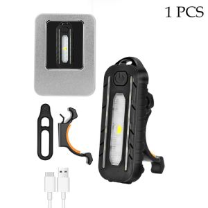 Multifunction Flashlight Keychain Red and Blue Warning Light USB Rechargeable Bicycle Tail Light Police Shoulder Clip Light