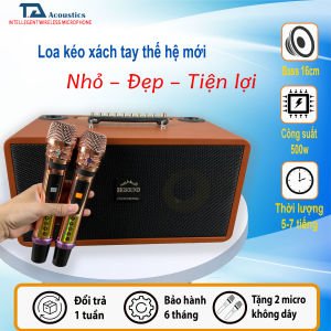 Loa xách tay công suất lớn tặng 2 micro không dây UHF chỉnh tần số