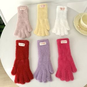 OKKFINE ผ้าแคชเมียร์นุ่ม ถุงมือถักฤดูหนาว สไตล์เกาหลีแบบ หน้าจอสัมผัสหน้าจอสัมผัส ถุงมือเล่นสกี อบอุ่นและอบอุ่น ถุงมือเต็มนิ้ว ฤดูหนาวในฤดูหนาว