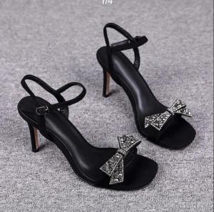 Huilm womens high heels 2 inches high heel 2022 new summer temperament rhinestones all-match fashion bow party shoes office shoes womens sandals