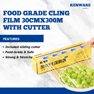 Cling Film 30cm x 300meters – Food Grade Plastic Wrap Food Wrap With Cutter for Kitchen & Food Storage