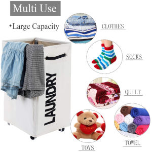 Rolling Laundry Hamper Foldable Laundry Basket with Caster Wheels Waterproof Oxford Dirty Clothes Storage Basket Organizer Container