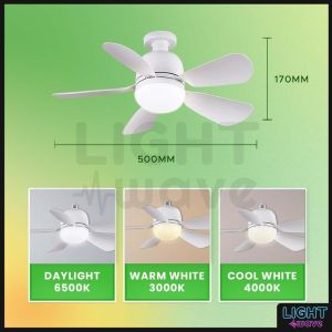 [2 IN 1] MINI CEILING FAN E27 3 COLOR LIGHT 5 SPEED REMOTE CONTROL