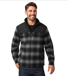 Free Country Black Gray Plaid Flannel Shirt Sherpa Inner Mens Woodsman Work Jacket Winter Overrun