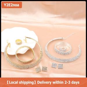 【Local shipping】 4 cái bộ đồ trang sức cô dâu thiết lập vòng cổ vòng tay nhẫn bông tai thiết lập siêu tuyệt đẹp sang trọng thời trang sáng bóng đồ trang sức bên món quà