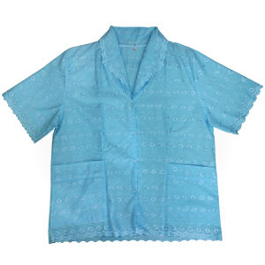 เสื้อลูกไม้คนแก่ แขนสั้น เสื้อลูกไม้ผู้สูงอายุ แขนสั้น เสื้อลูกไม้กระดุมผ่าหน้า แขนระย้า ลายดอก