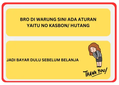 Stiker Larangan Hutang Untuk Pedagang Warung Warteg Rumah Makan Restauran Cafe Kedai Himbauan Angkringan Gerobak Lesehan Bakso Mie Ayam