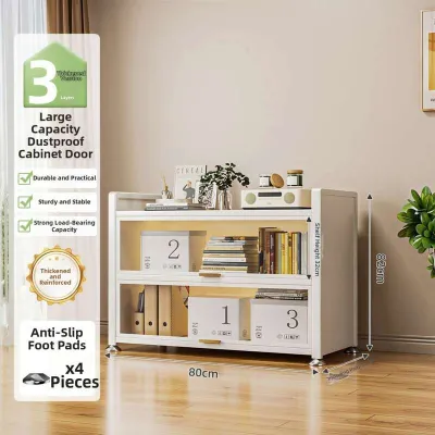 Dustproof Storage Bookcase Multilayer Shelf Cabinet With Doors Home Office Bookshelf Organizer Display Rack Living Room Bedroom Storage Shelving Unit DESINY