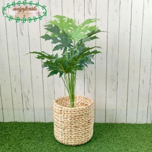 Pohon Artificial Papaya Leaf X12 Semi Latex Pot Dasar Hitam Plastik Cover Eceng Gondok Dekorasi Rumah