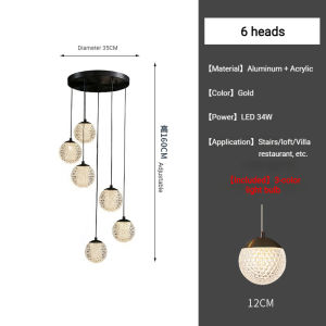 Creative DIY Crystal Ball Chandelier Light - 3 Color Changing LEDs Customizable Acrylic Shades (6/9/12/15 LEDs Black/Gold)