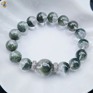 Collection Grade Rare Old Mine Brazil Green Phantom Bracelet with Exclusive Green Pyramid Bead