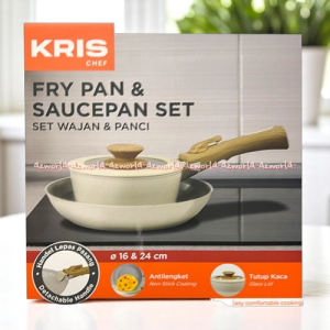 Kris Chef Fry Pan & Saucepan Set Mutifungtional Valerie 2pcs Cooking Panci Wajan Teflon Putih Gagang Pegangan Handel Bisa dilepas krischef Peralatan Memasak Wajan White