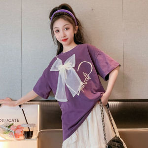 LOBER ชุดแฟชั่นเด็กผู้หญิง ชุดเด็กโต เสื้อยืดโบว์ + กระโปรงสาว ชุดกระโปรงเด็กหญิง ชุดเด็กหญิง5 -13ปี ชุดเซ็ทเด็กผู้หญิง เสื้อผ้าเด็กโต