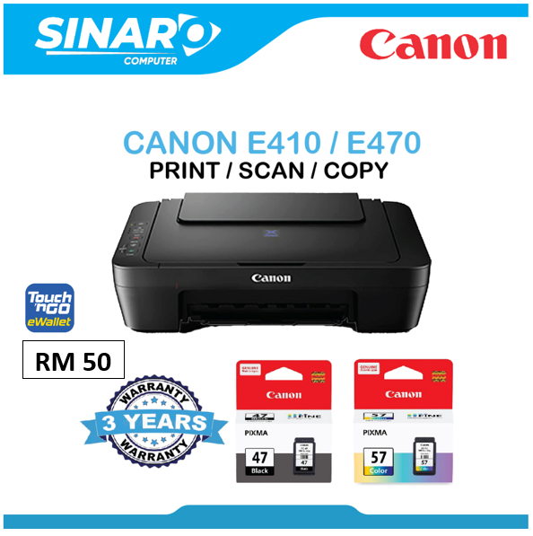 Canon PIXMA E410 / E470 Ink Efficient 3 in 1 Multifunction Printer