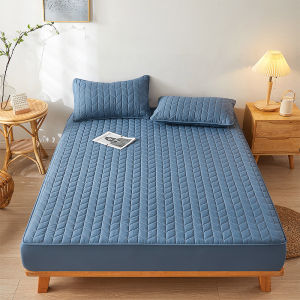 Leaf Pattern Design Waterproof Quilted Cotton Mattress Protector Bed Cover Bedsheet Solid Color