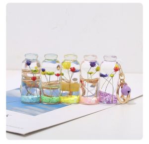 Móc khóa nước hoa khô kèm chuông cutemóc khóa keo lỏng kim tuyến dễ thương Y20*