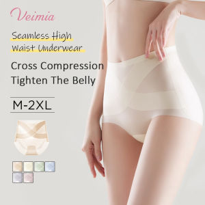 【OFFICIAL】VEIMIA 3-6 Pieces Womens Ice Silk High Waisted Seamless Underwear Tummy Control Brief Panties