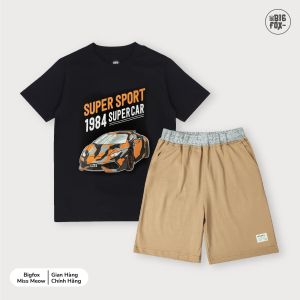 Bộ bé trai cộc tay size đại BIGFOX - MISS MEOW mặc mùa hè vải cotton mền mịn họa tiết Ô tô Supper Sport cỡ trẻ em 34567891011 tuổi
